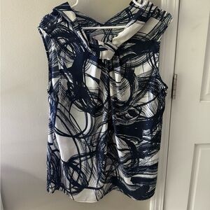 DKNY Navy and White Patterned Top